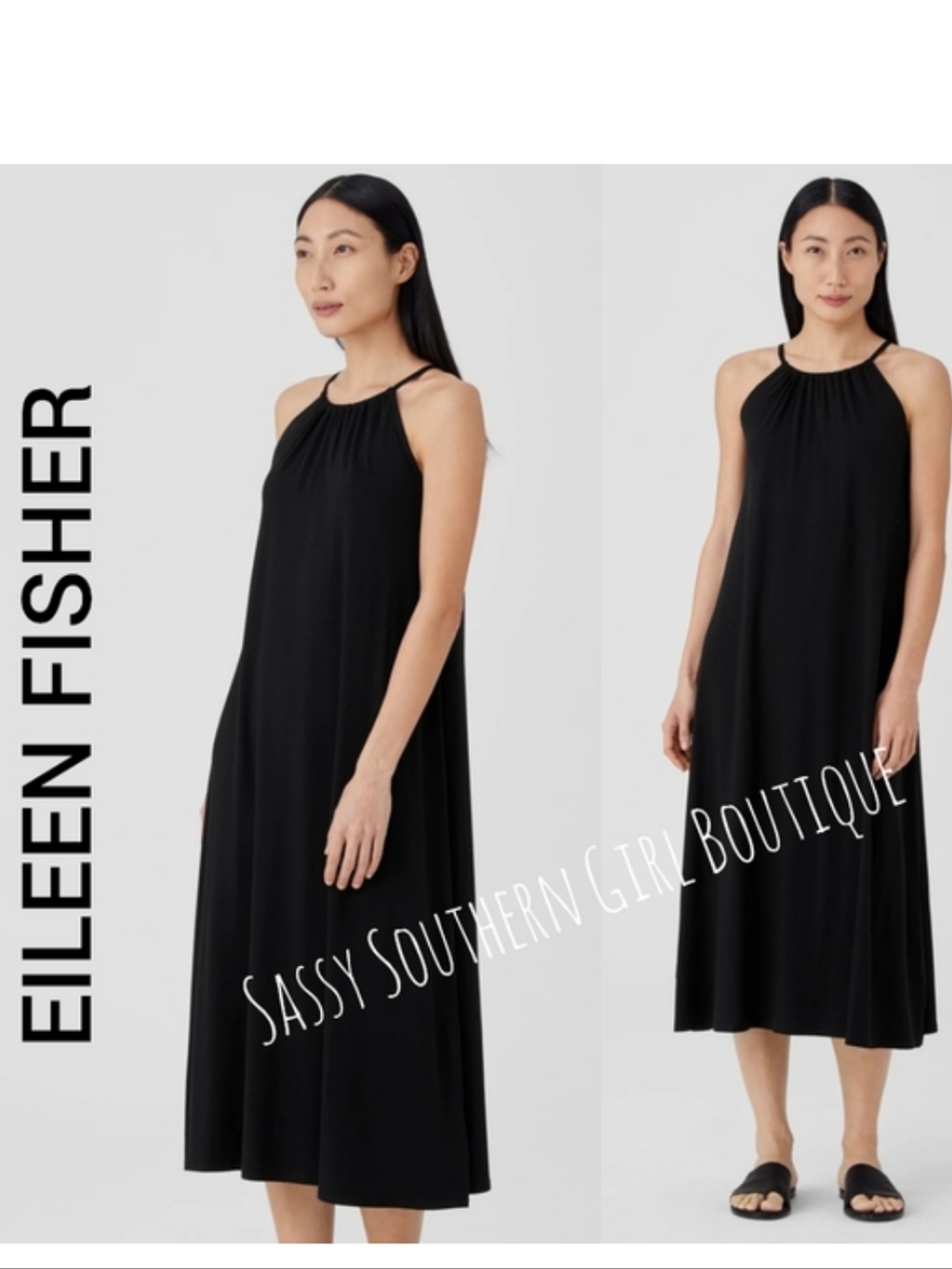 ⭐🆕 Eileen Fisher black halter midi dress